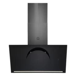 GoodHome Bamia GHAGRO90 Black Glass Round Angled Cooker Hood, (W)90cm -Prime Kitchen goodhome bamia ghagro90 black glass round angled cooker hood w 90cm3663602434313 22c bq