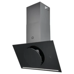 GoodHome Bamia GHAGRO90 Black Glass Round Angled Cooker Hood, (W)90cm -Prime Kitchen goodhome bamia ghagro90 black glass round angled cooker hood w 90cm3663602434313 23c bq