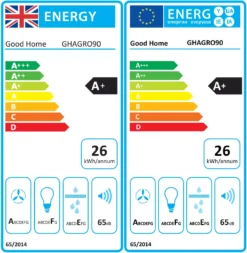 GoodHome Bamia GHAGRO90 Black Glass Round Angled Cooker Hood, (W)90cm -Prime Kitchen goodhome bamia ghagro90 black glass round angled cooker hood w 90cm3663602434313 EUP EN