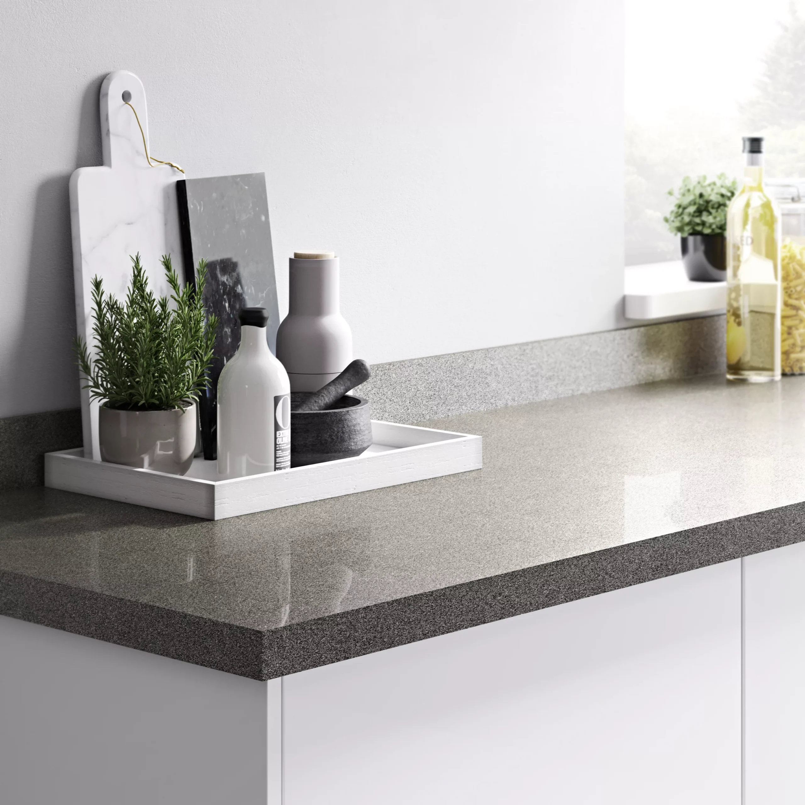 GoodHome Berberis Grey Glitter Effect Laminate & Particle Board Upstand (L)3000mm 5 GoodHome Berberis Grey Glitter Effect Laminate & Particle Board Upstand (L)3000mm - Image 3