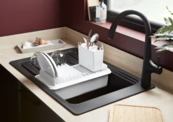 GoodHome Edulis Black Graphite Effect Kitchen Side Lever Tap -Prime Kitchen goodhome edulis black graphite effect kitchen side lever tap3663602481904 21i bq