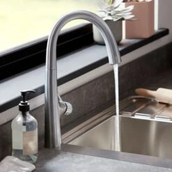 GoodHome Edulis Silver Stainless Steel Effect Kitchen Side Lever Tap -Prime Kitchen goodhome edulis silver stainless steel effect kitchen side lever tap3663602481898 03i