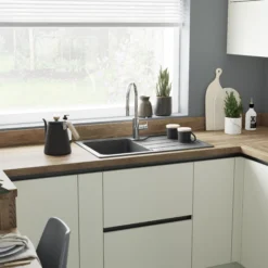 GoodHome Fatali Black Composite Quartz 1 Bowl Sink & Drainer (W)500mm X (L)780mm -Prime Kitchen goodhome fatali black composite quartz 1 bowl sink drainer w 500mm x l 780mm5059340458366 20i