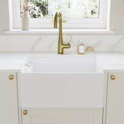 GoodHome Filbert Gold Brass Effect Kitchen Side Lever Tap -Prime Kitchen goodhome filbert gold brass effect kitchen side lever tap3663602481843 10i