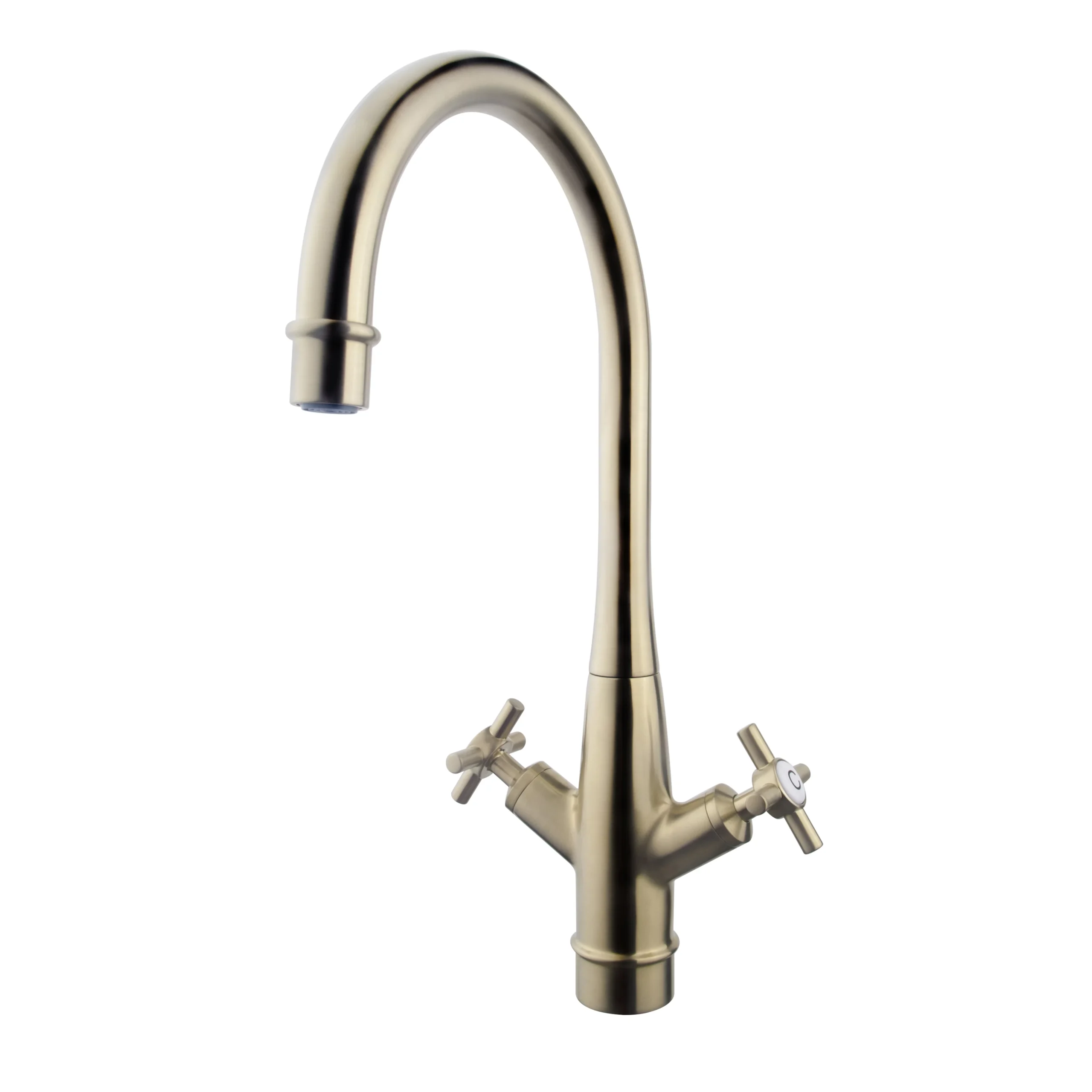 GoodHome Filbert Gold Brass Effect Kitchen Twin Lever Tap 3 GoodHome Filbert Gold Brass Effect Kitchen Twin Lever Tap