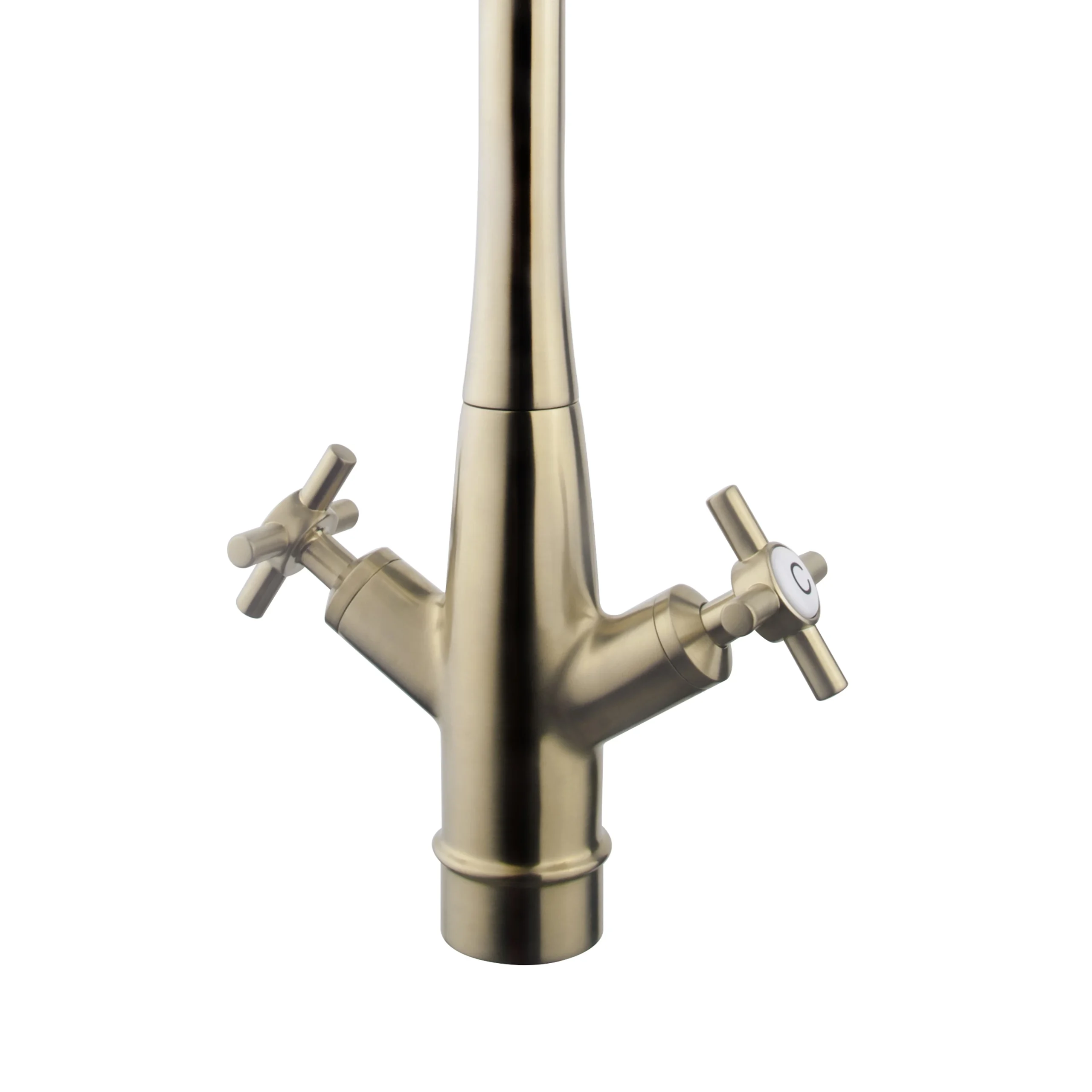GoodHome Filbert Gold Brass Effect Kitchen Twin Lever Tap 6 GoodHome Filbert Gold Brass Effect Kitchen Twin Lever Tap - Image 4