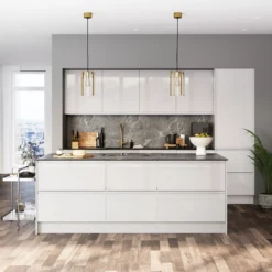 GoodHome Garcinia Gloss Light Grey Slab End Panel (H)2400mm (W)610mm -Prime Kitchen goodhome garcinia gloss light grey slab end panel h 2400mm w 610mm5059340089171 10i