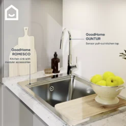 GoodHome Guntur Chrome-plated Kitchen Side Lever Pull Out Sensor Tap -Prime Kitchen goodhome guntur chrome plated kitchen side lever pull out sensor tap5059340452524 45c EN