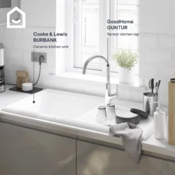 GoodHome Guntur Chrome-plated Kitchen Side Lever Sensor Tap -Prime Kitchen goodhome guntur chrome plated kitchen side lever sensor tap5059340452531 45c EN