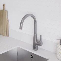 GoodHome Guntur Stainless Steel Effect Kitchen Side Lever Sensor Tap -Prime Kitchen goodhome guntur stainless steel effect kitchen side lever sensor tap5059340452548 01i