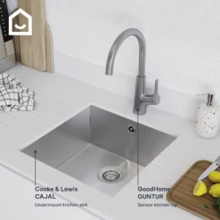 GoodHome Guntur Stainless Steel Effect Kitchen Side Lever Sensor Tap -Prime Kitchen goodhome guntur stainless steel effect kitchen side lever sensor tap5059340452548 45c EN