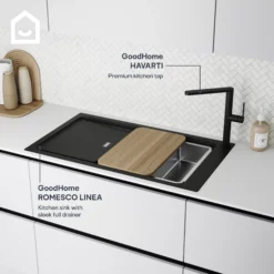 GoodHome Havarti Black Graphite Effect Kitchen Side Lever Tap -Prime Kitchen goodhome havarti black graphite effect kitchen side lever tap5059340452913 45c EN