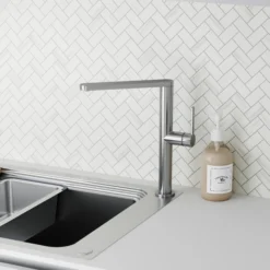 GoodHome Havarti Stainless Steel Effect Kitchen Side Lever Tap -Prime Kitchen goodhome havarti stainless steel effect kitchen side lever tap5059340452906 01i