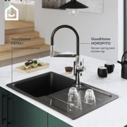 GoodHome Horopito Chrome-plated Kitchen Spring Neck Sensor Tap -Prime Kitchen goodhome horopito chrome plated kitchen spring neck sensor tap5059340452555 45c EN 1