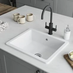 GoodHome Hyssop White Ceramic 1 Bowl Kitchen Sink (W)460mm X (L)565mm -Prime Kitchen goodhome hyssop white ceramic 1 bowl kitchen sink w 460mm x l 565mm5059340458441 01i