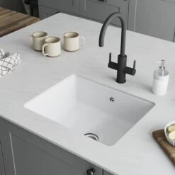 GoodHome Hyssop White Ceramic 1 Bowl Kitchen Sink (W)460mm X (L)565mm -Prime Kitchen goodhome hyssop white ceramic 1 bowl kitchen sink w 460mm x l 565mm5059340458441 02i