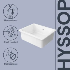 GoodHome Hyssop White Ceramic 1 Bowl Kitchen Sink (W)460mm X (L)565mm -Prime Kitchen goodhome hyssop white ceramic 1 bowl kitchen sink w 460mm x l 565mm5059340458441 75c EN