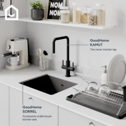 GoodHome Kamut Black Graphite Effect Kitchen Twin Lever Tap 24 GoodHome Kamut Black Graphite Effect Kitchen Twin Lever Tap -Prime Kitchen goodhome kamut black graphite effect kitchen twin lever tap5059340452685 45c EN