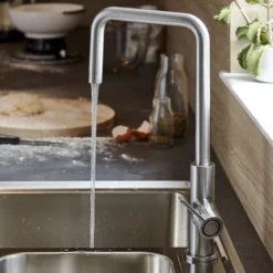 GoodHome Kamut Silver Stainless Steel Effect Kitchen Side Lever Tap -Prime Kitchen goodhome kamut silver stainless steel effect kitchen side lever tap3663602481911 02i bq