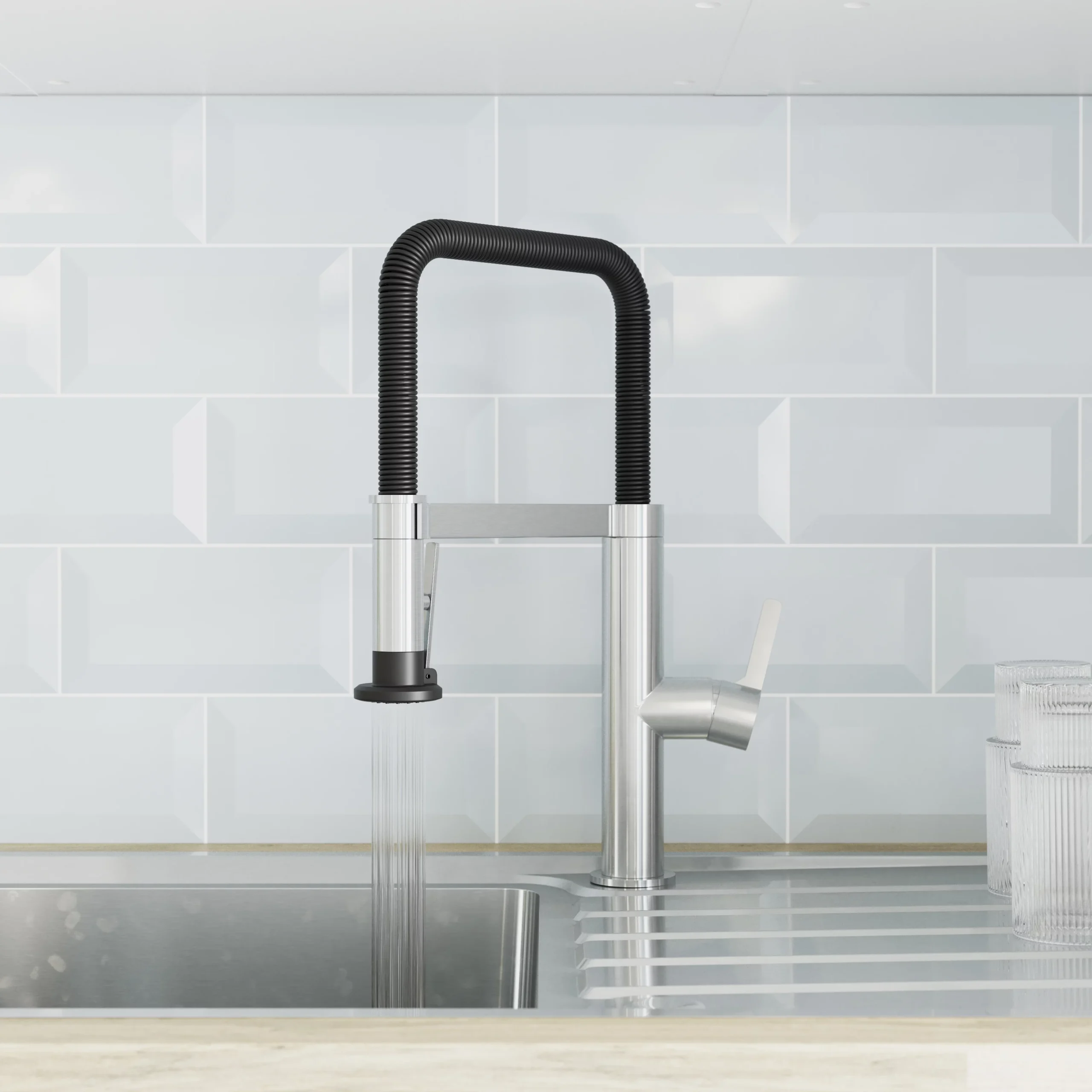 GoodHome Kamut Stainless Steel Effect Kitchen Side Lever Spring Neck Tap 9 GoodHome Kamut Stainless Steel Effect Kitchen Side Lever Spring Neck Tap - Image 7