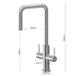 GoodHome Kamut Stainless Steel Effect Kitchen Twin Lever Tap -Prime Kitchen goodhome kamut stainless steel effect kitchen twin lever tap5059340452678 02t