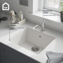 GoodHome Kawa Chrome-plated Kitchen Top Lever Tap -Prime Kitchen goodhome kawa chrome plated kitchen top lever tap5059340452562 45c EN