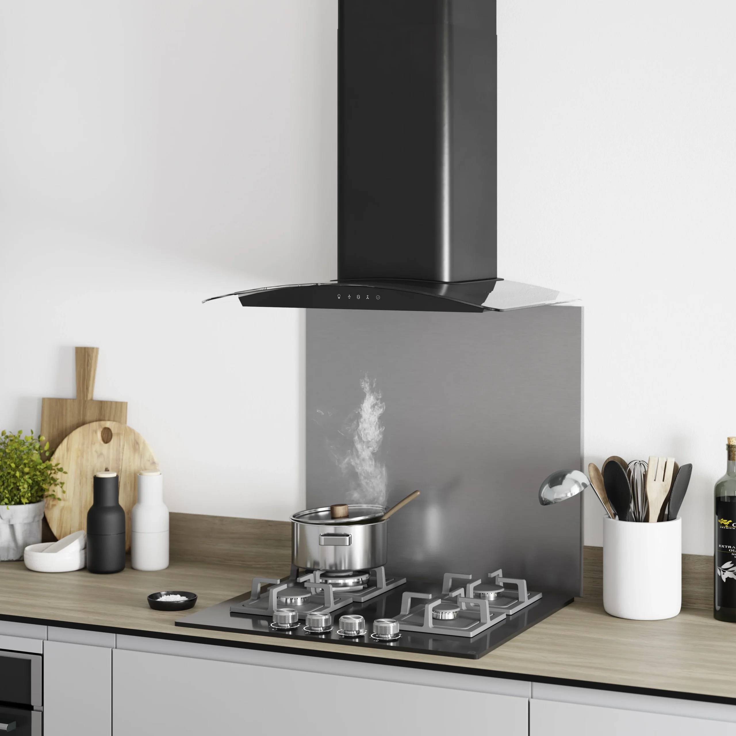 GoodHome LinkSense GHCG60LKBL Black Steel & Glass Curved Cooker Hood (W)59.8cm - Black 11 GoodHome LinkSense GHCG60LKBL Black Steel & Glass Curved Cooker Hood (W)59.8cm - Black - Image 9