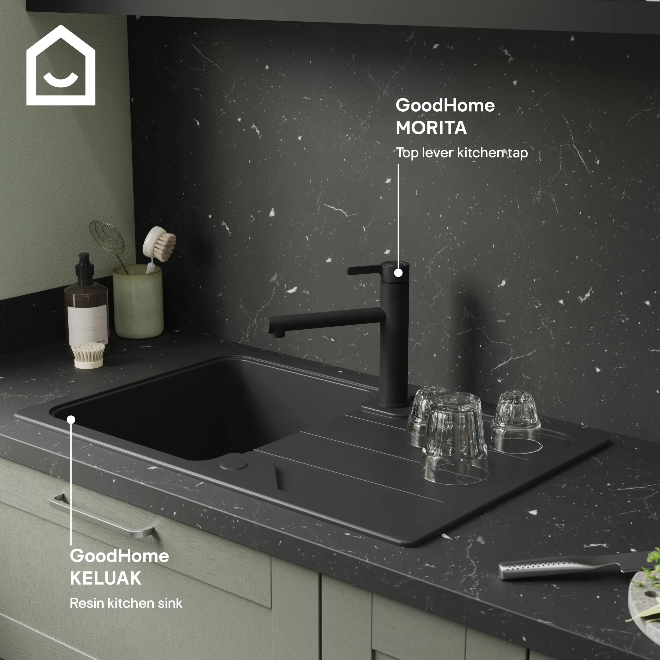 GoodHome Morita Black Graphite Effect Kitchen Top Lever Tap 9 GoodHome Morita Black Graphite Effect Kitchen Top Lever Tap - Image 7