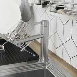 GoodHome Morita Stainless Steel Effect Kitchen Top Lever Tap -Prime Kitchen goodhome morita stainless steel effect kitchen top lever tap5059340452609 01i