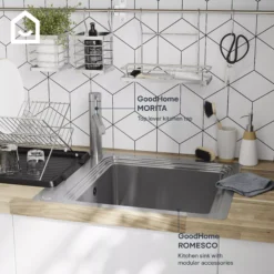 GoodHome Morita Stainless Steel Effect Kitchen Top Lever Tap -Prime Kitchen goodhome morita stainless steel effect kitchen top lever tap5059340452609 45c EN