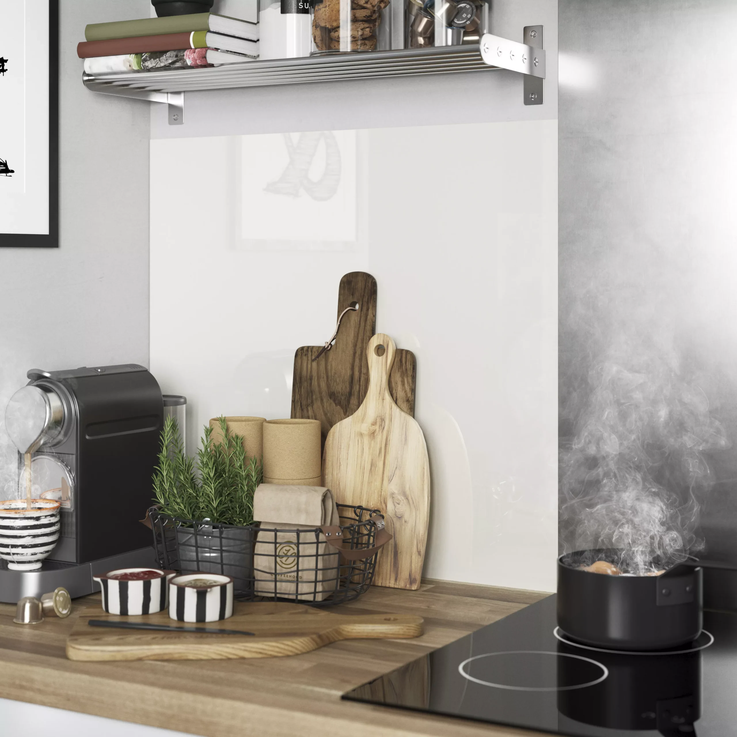 GoodHome Nepeta Gloss Ivory & Red Glass Effect Paper & Resin Back Panel, (H)2000mm (W)600mm (T)3mm 9 GoodHome Nepeta Gloss Ivory & Red Glass Effect Paper & Resin Back Panel, (H)2000mm (W)600mm (T)3mm - Image 7