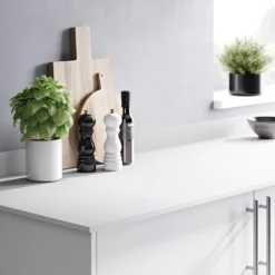 GoodHome Nepeta White Stone Effect Paper & Resin Upstand (L)3000mm -Prime Kitchen goodhome nepeta white stone effect paper resin upstand l 3000mm3663602636663 01i bq