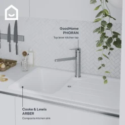 GoodHome Phoran Black Titanium Effect Kitchen Top Lever Tap -Prime Kitchen goodhome phoran black titanium effect kitchen top lever tap5059340452722 45c EN