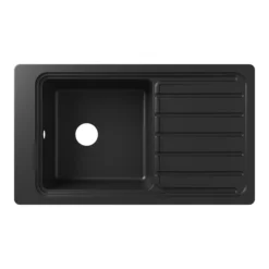 GoodHome Romesco Black Composite Quartz 1 Bowl Kitchen Sink Set With Large Drainer (W)515mm (L)883mm -Prime Kitchen goodhome romesco black composite quartz 1 bowl kitchen sink set with large drainer w 515mm l 883mm5059340458496 04c 1