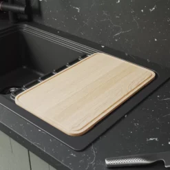 GoodHome Romesco Black Composite Quartz 1 Bowl Kitchen Sink Set With Large Drainer (W)515mm (L)883mm -Prime Kitchen goodhome romesco black composite quartz 1 bowl kitchen sink set with large drainer w 515mm l 883mm5059340458496 04i 1