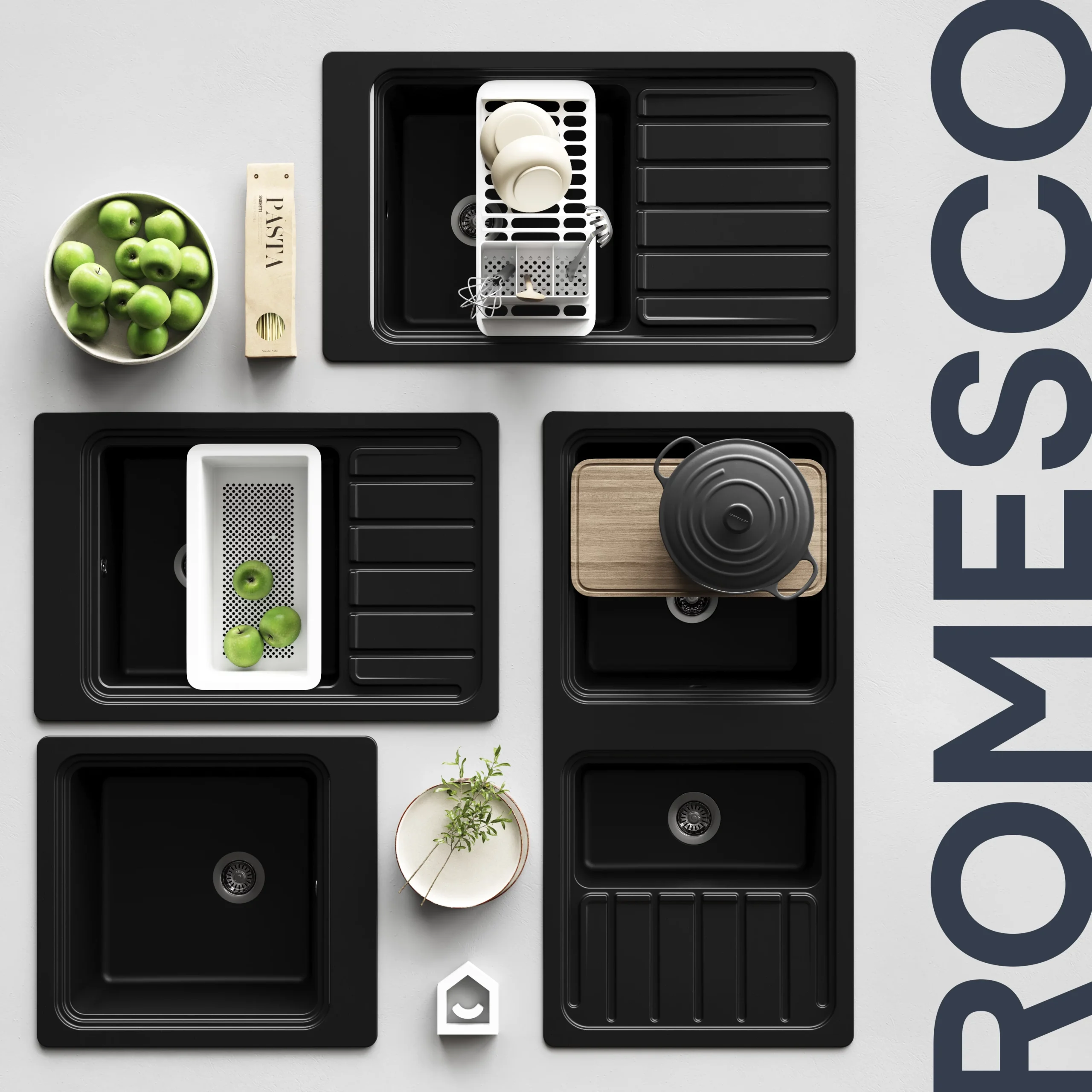 GoodHome Romesco Black Composite Quartz 1 Bowl Kitchen Sink (W)515mm X (L)562mm 18 GoodHome Romesco Black Composite Quartz 1 Bowl Kitchen Sink (W)515mm X (L)562mm - Image 16