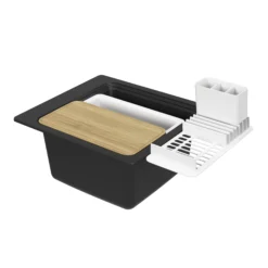 GoodHome Romesco Black Composite Quartz 1 Bowl Kitchen Sink (W)515mm X (L)562mm 20 GoodHome Romesco Black Composite Quartz 1 Bowl Kitchen Sink (W)515mm X (L)562mm -Prime Kitchen goodhome romesco black composite quartz 1 bowl kitchen sink w 515mm x l 562mm5059340458731 01c