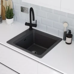 GoodHome Romesco Black Composite Quartz 1 Bowl Kitchen Sink (W)515mm X (L)562mm 24 GoodHome Romesco Black Composite Quartz 1 Bowl Kitchen Sink (W)515mm X (L)562mm -Prime Kitchen goodhome romesco black composite quartz 1 bowl kitchen sink w 515mm x l 562mm5059340458731 01i