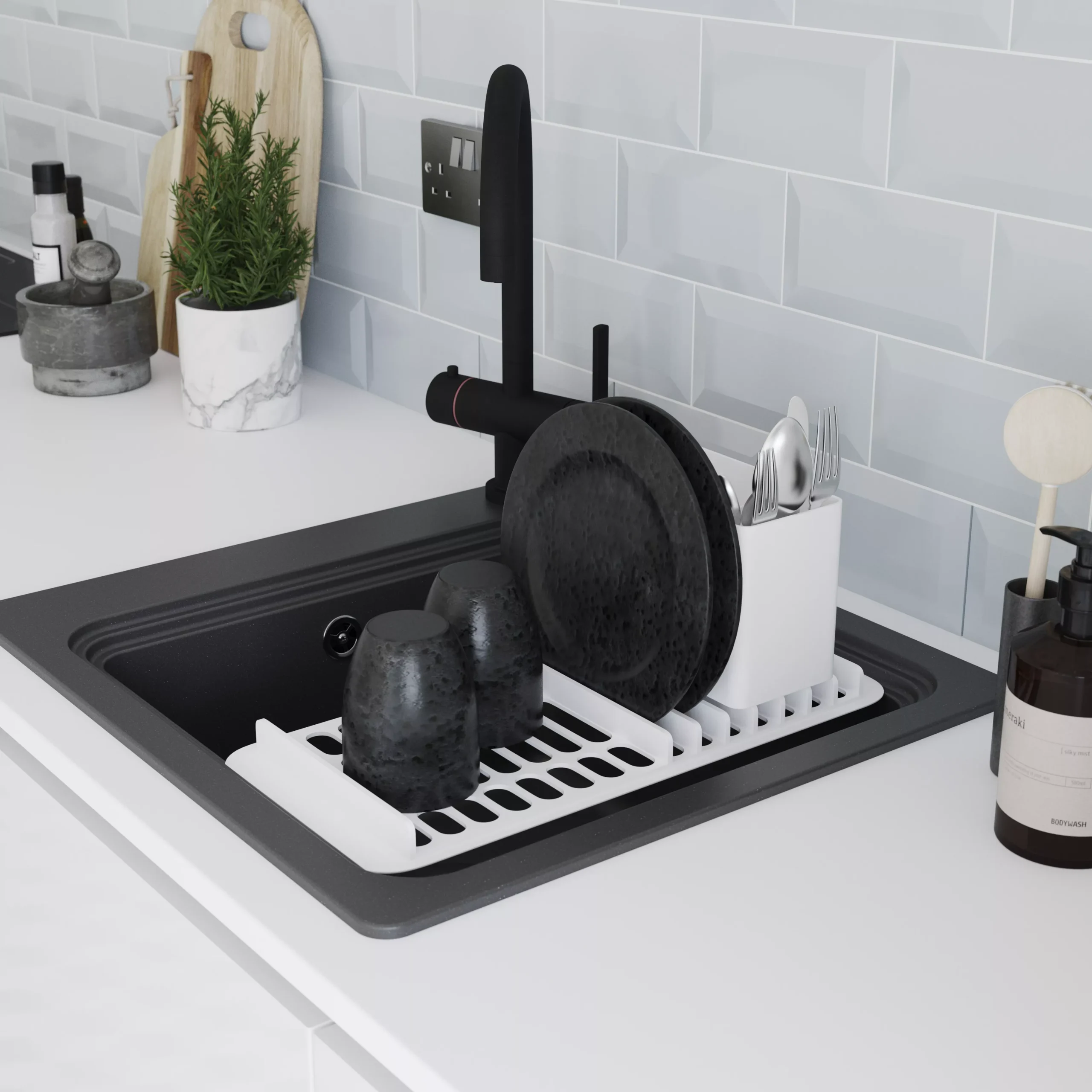 GoodHome Romesco Black Composite Quartz 1 Bowl Kitchen Sink (W)515mm X (L)562mm 12 GoodHome Romesco Black Composite Quartz 1 Bowl Kitchen Sink (W)515mm X (L)562mm - Image 10