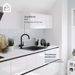GoodHome Romesco Black Composite Quartz 1 Bowl Kitchen Sink (W)515mm X (L)562mm 29 GoodHome Romesco Black Composite Quartz 1 Bowl Kitchen Sink (W)515mm X (L)562mm -Prime Kitchen goodhome romesco black composite quartz 1 bowl kitchen sink w 515mm x l 562mm5059340458731 45i EN