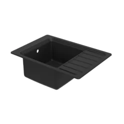 GoodHome Romesco Black Composite Quartz 1 Bowl Sink & Drainer (W)515mm X (L)772mm -Prime Kitchen goodhome romesco black composite quartz 1 bowl sink drainer w 515mm x l 772mm5059340458748 03c 1