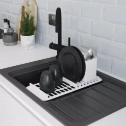 GoodHome Romesco Black Composite Quartz 1 Bowl Sink & Drainer (W)515mm X (L)772mm -Prime Kitchen goodhome romesco black composite quartz 1 bowl sink drainer w 515mm x l 772mm5059340458748 06i 1