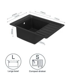 GoodHome Romesco Black Composite Quartz 1 Bowl Sink & Drainer (W)515mm X (L)772mm -Prime Kitchen goodhome romesco black composite quartz 1 bowl sink drainer w 515mm x l 772mm5059340458748 71c EN 1