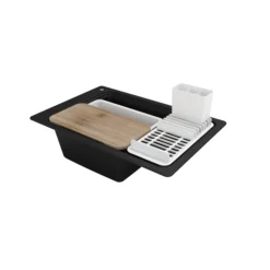 GoodHome Romesco Black Composite Quartz 1 Bowl Sink & Drainer (W)516mm X (L)773mm -Prime Kitchen goodhome romesco black composite quartz 1 bowl sink drainer w 516mm x l 773mm3663602791973 01bq