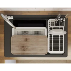 GoodHome Romesco Black Composite Quartz 1 Bowl Sink & Drainer (W)516mm X (L)773mm -Prime Kitchen goodhome romesco black composite quartz 1 bowl sink drainer w 516mm x l 773mm3663602791973 03bq