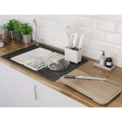 GoodHome Romesco Black Composite Quartz 1 Bowl Sink & Drainer (W)516mm X (L)773mm -Prime Kitchen goodhome romesco black composite quartz 1 bowl sink drainer w 516mm x l 773mm3663602791973 04bq