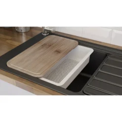 GoodHome Romesco Black Composite Quartz 1 Bowl Sink & Drainer (W)516mm X (L)773mm -Prime Kitchen goodhome romesco black composite quartz 1 bowl sink drainer w 516mm x l 773mm3663602791973 05bq