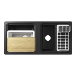 GoodHome Romesco Black Granite 1.5 Bowl Sink & Drainer (W)515mm X (L)1050mm