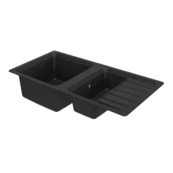 GoodHome Romesco Black Granite 1.5 Bowl Sink & Drainer (W)515mm X (L)1050mm -Prime Kitchen goodhome romesco black granite 1 5 bowl sink drainer w 515mm x l 1050mm5059340458519 03c 1