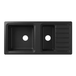 GoodHome Romesco Black Granite 1.5 Bowl Sink & Drainer (W)515mm X (L)1050mm -Prime Kitchen goodhome romesco black granite 1 5 bowl sink drainer w 515mm x l 1050mm5059340458519 04c 1